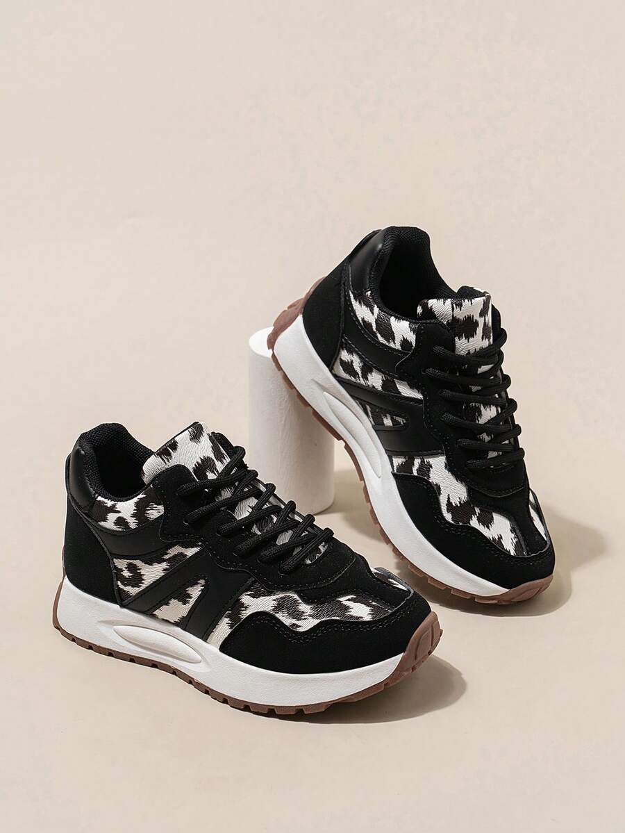 1 Pair Leopard Print Low-Top Slip-Resistant Sports Shoes For Kids, Suitable For Daily Wear