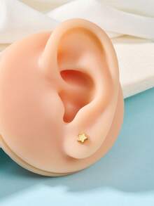 1pc Gold Plated Earring, 20g, Multi-Element Design With Heart, Butterfly, Flower, Star, Cross Shapes, Inlaid Zirconia, Valentine's Day Gift - Gold - View 18