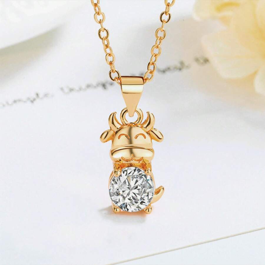 Collar de Buey del Zodiaco con Incrustaciones de Diamantes de Moda de los Doce Zodíacos Regalo para Amigos - oro - Ver 1