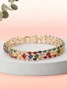 Colorful Crystal Bracelet,High-End Fashion,Cute Exquisite Dopamine,Colorful And Simple Temperament Hand Jewelry,Tennis Crystal Bracelet Sugar Cube,The First Choice For Weddings,Festivals And Parties,Elegant Gift - 彩色 - 查看 1