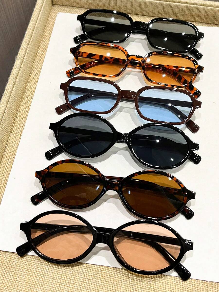 6pcs Leopard Print Plastic Multi-Color Geometric Full Frame Classic Women's Glasses Set, Ideal Holiday Gift, Suitable For All Face Shapes, Suitable For Rave Parties, Outdoor, Fashion Accessories, Back To School, College Style And More - 6pcs Black Leopard Print Tea Coffee Blue Set - View 1