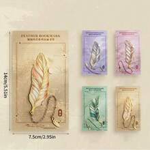 1pc Elegant Feather Design Metal Bookmark, Stationery Gift, School Supplies, Back To School Season - Multicolor - View 3
