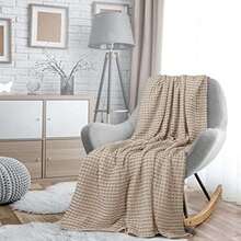 Cobija de algodón de punto gofre suave ligera transpirable para cualquier cama y todas las estaciones - Caqui - Ver 9