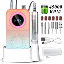 LIMEGIRL 45,000 转/分钟专业电动美甲钻,升级版美甲钻套装,包含 2026 款绚丽渐变日落极光色美甲钻机、便携式指甲锉和抛光块,适用于美甲、足疗、美甲沙龙和家庭使用,时尚新年礼物,适合女孩和女士,颜色可选:紫蓝、橙蓝、橙紫、白色、粉色 - 彩色 - 查看 16