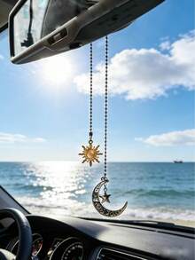 Handmade Charming Decorative Sun & Moon Rearview Mirror Accessories, Lovely & Beautiful Car Accessories For Women