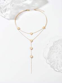 1pc Minimalist Elegant Heart Pendant Multi-Layer Y-Necklace, Fashionable Jewelry Gift For Women, Suitable For Valentine's Day, Mother's Day, Girlfriend/Mom Birthday And Holiday - Golden - View 4