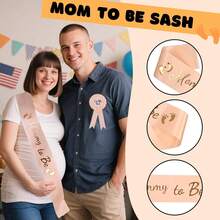Bộ 2 món "Mommy To Be" cho tiệc: 1 vương miện đính đá và 1 dây đeo vai cho chân, dùng cho tiệc tiết lộ giới tính của bé, quà tặng trang trí tiệc mừng em bé chào đời - Hoa hồng vàng - Xem 3