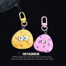 Cute Large Eyes Cheese Keychain, Fun Realistic Cheese Pendant, Adorable Backpack Charm, Unique Gift For Students, Couples & Best Friends - Móc khóa phô mai vàng số 1 - Xem 2