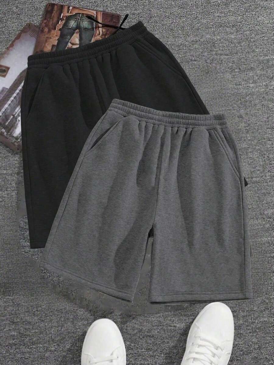2pcs Teens/Boys' Outdoor Sports Loose Pocket Knee-Length Shorts, Milk Silk Fabric, Spring/Summer/Autumn - Multicolor - View 1