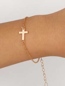 1pc Minimalist Criss-Cross Pendant Bracelet, Suitable For Women's Daily, Date And Party Wear - Model B Cross Bracelet - View 3