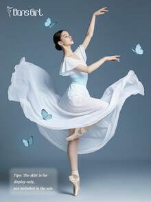 DonsGirl 一件装女士芭蕾舞紧身衣 - 浪漫仙女荷叶边袖子和网纱拼接连体衣，适合空中瑜伽、花样滑冰和表演服 - 淺藍色 - 查看 10