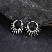 Pendientes de aro de acero inoxidable estilo punk con remaches color acero - EH-820S02-1 - Ver 1