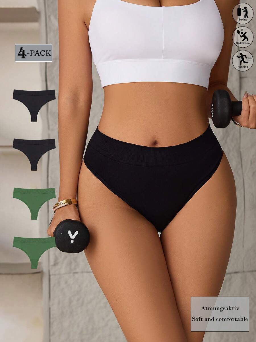 Aofeiqike 女士无缝纯色中腰性感T型背带裤4件套 - 彩色 - 查看 1