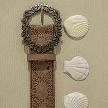 1 Piece Women's Vintage Bohemian Embossed Belt - PU Leather Floral And Curled Design, Metal, Suitable Pants, Dresses, And Casual Formal Occasions - Brown - View 4