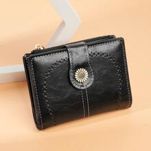 Cartera de cuero aceitado para mujeres, cartera corta retro, monedero multifuncional hueco, clip para dinero - Azul - Ver 2