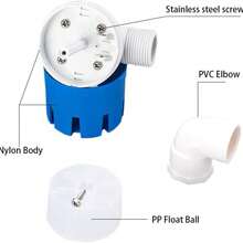 1 Juego – Válvula de Flotador Automática Mini para Control de Nivel de Agua, Rosca BSP Adaptable a NPT, Operación sin Electricidad, Cuerpo de Nylon y Tornillos Inoxidables, Presión 10–150 psi, con Filtro Antibloqueo, Ideal para Tanques, Depósitos, Estanques, Fuentes y Bebederos de Animales - Azul y blanco - Ver 4