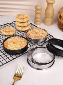 1个/3个/4个双层加厚不锈钢慕斯模具，圆形，底部可拆卸，8厘米+9.5厘米+10厘米三种尺寸，银色和黑色两种颜色，专业烘焙工具，适用于制作芝士蛋糕、水果挞、慕斯、玛芬蛋糕、饼干、派等。 - 彩色 - 查看 9