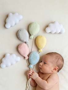 新生儿摄影道具毛毡气球云朵影棚宝宝摄影装饰，INS风格毛毡气球套装，马卡龙色，宝宝百日照道具，新生儿纪念照，INS风格居家写真，婴儿房装饰，新生儿礼物 - 彩色 - 查看 3