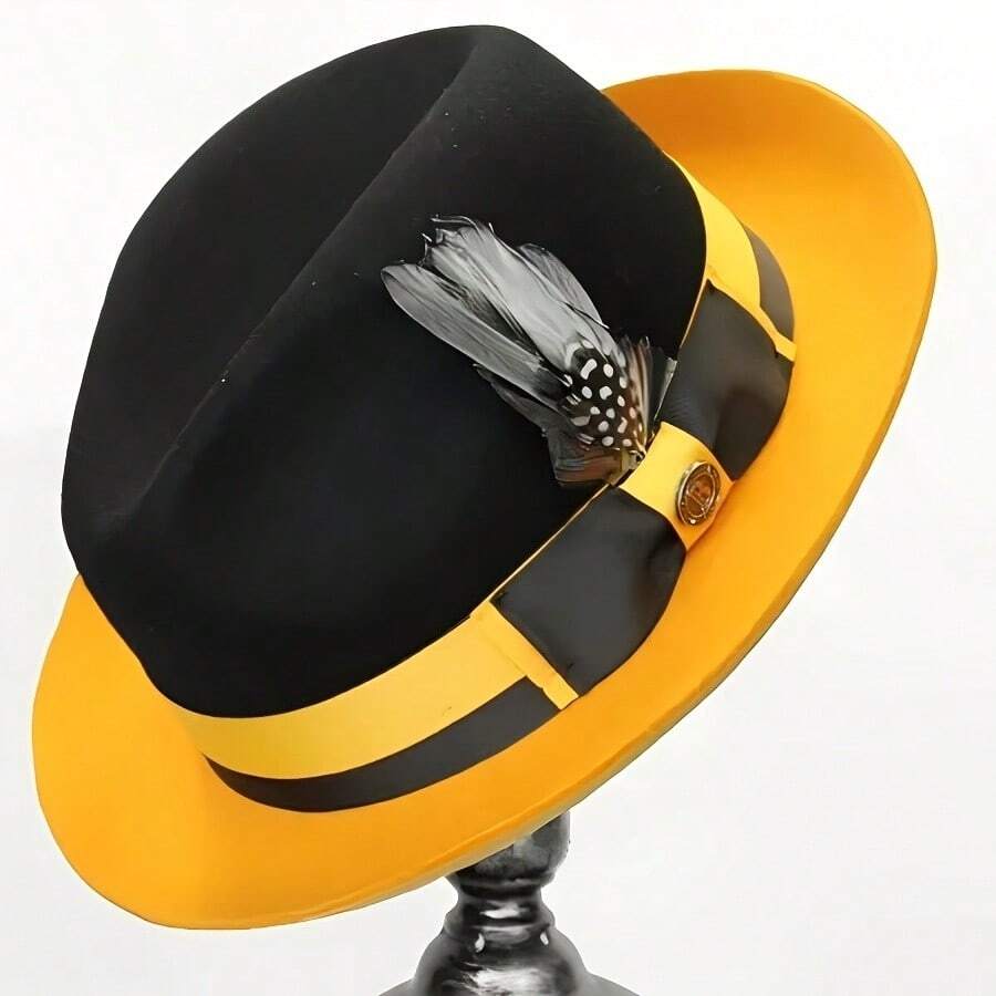 Stylish Clash-Colored Woolen Hat, Men's And Women's Versions Of Woolen Felt Hats, Adorned With Ribbons And Bow Decorations. Perfect For Everyday Wear And As A Gift For Special Occasions. - 均碼 - 查看 1