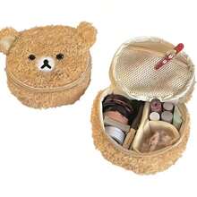 Cute Bear Makeup Bag – 3D Small Plush Teddy Design, Portable Cosmetic Pouch For Women And Girls, Organizer For Brushes, Lipsticks, And Beauty Essentials, Brown - mặc định - Xem 5