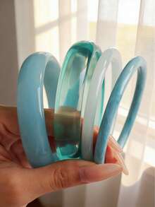 复古优雅古铜币风格随机25/21/19/16/11/8/4/1件 时尚别致金属树脂多元素仿古风格彩色扎染透明棕色蓝色绿色白色豹纹厚树脂手镯套装 - 彩色 - 查看 8