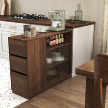JULONGC Kitchen Sideboard, Small Countertop Organizer, Tabletop Cabinet With 2 Glass Sliding Door,3 Side Drawers & 1 Small Display Shelves, Counter Cabinet For Kitchen, Living Room, Dinning Area - quả óc chó - Xem 4