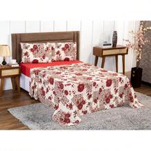 Cotton Sheet Set 4 Pieces Single Double Queen King - 紅色花卉 - 查看 3