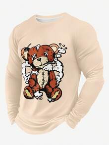 Men's Punk Bear Print Long Sleeve T-Shirt And Pants Set - Multicolor - View 3