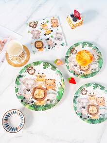 Tropical Jungle Animal Party Disposable Plates, Napkins, Cups, Tablecloth And Hanging Flags Set, Party Supplies Set For 8 Guests, Suitable For Birthday, Wedding, Theme Party, Family Picnic - Multicolor - View 4