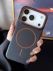1pc Matte Pebbled Magnetic Phone Case, Compatible With IPhone 17 Air 16 15 14 13 12 11 Pro Max Plus, Supports Wireless Charging, TPU Soft Shell - Black - View 1