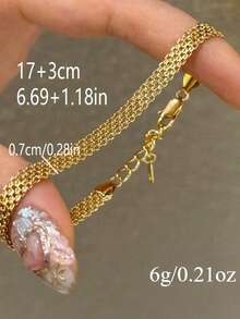 1pc Stainless Steel 18K Gold Plated Milan Style Bracelet, Vintage Minimalist Design, Versatile For Daily Wear - Gold - View 6