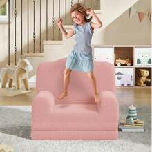 Sofá para niños, 2 en 1, cómodo sofá Plegable para Tumbona, Silla de Espuma para niños con Sherpa Suave, Regalo para niñas y niños (Corona Rosada, Grande) - Rosa - Ver 1