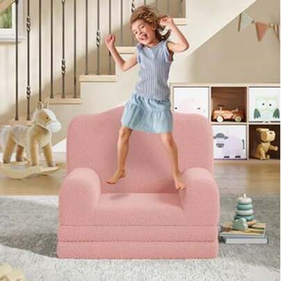 Sofá para niños, 2 en 1, cómodo sofá Plegable para Tumbona, Silla de Espuma para niños con Sherpa Suave, Regalo para niñas y niños (Corona Rosada, Grande)