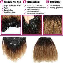 Afro Curly Clip In Human Hair Extensions 120g 8PCS T1B/4/27 Black Brown Blonde Ombre Blonde Weft Hair Extension Virgin Human Hair - SNatural/4/27 - View 5