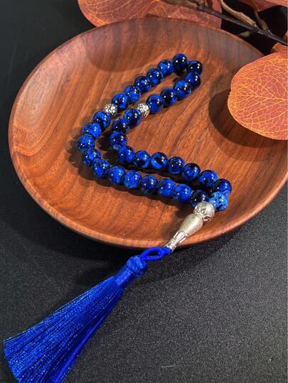 1 chuỗi hạt Tasbih Hồi giáo có tua rua, hạt thủy tinh hình hoa, chuỗi hạt cầu nguyện tôn giáo phổ biến, thích hợp cho việc niệm kinh hàng ngày/các nghi lễ tôn giáo, nhẹ và bền.