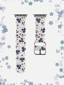 1pc Soft Elastic Breathable Navy Blue 5-Petal Flower Pattern Watch Band Strap Replacement For Apple Watch 38mm 40mm 41mm 45mm 44mm 42mm 49mm, Fashionable Casual Multi-Color Silicone Watch Band Accessory Compatible With Apple Watch Ultra Series S11/S10/SE/9/8/7/6/5/4/3/2/1 - Multicolor - View 13