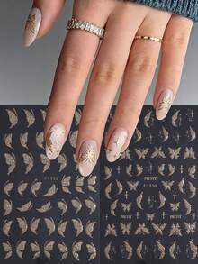 2/8pcs French Floral & Butterfly 3D Self-Adhesive Nail Art Stickers, With Shiny Sequins, Hot Stamping Craft, Waterproof, Acrylic Material, Disposable, Glossy Surface, Suitable For Home And Nail Salon Use Nails - Multicolor - View 2