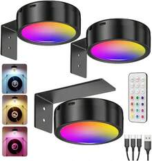 Lampara para Cuadro de Pared LED Recargable 3 Pack, 13 Color RGB Luces Debajo de Armario, 1600mAh Luz de Noche con Remote Control,lampara inalambrica para Sala y Dormitorio (Nergo) - Nergo - Ver 5