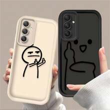 1pc Cartoon Funny Despise Gesture Phone Case For Samsung Galaxy A14 A15 5G S21 S22 S23 S24 S25 FE Plus Ultra A25 A35 A52 A53 A54 A55 - 黑色 - 查看 3