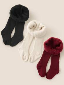 3pcs/Pack Girls/Toddlers Classic Simple Casual Thermal Lined Thick Warm Tights, Skin-Friendly Soft Fashionable Versatile Leggings Suitable For Autumn/Winter Daily Wear Or Holiday Gifts - Multicolor - View 9