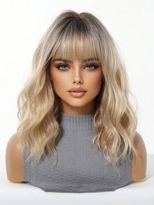 Blonde Wig Hair Natural Synthetic Heat Resistant Wigs 14 Inch Shory Curly Wig With Bangs For Women Daily Wedding Used - Blonde Highlight - View 7