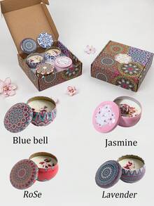 4/1 Scented Candle Set With Colorful Box, Multiple Scent Combinations, Pleasant & Rich Fragrance, Smokeless, Long Burning Time - Christmas Gift Ideal For Family & Friends,Christmas Candle,Gift Sets For Women For Wedding, Birthday, Festivals, Wedding Souvenirs,Aromatherapy Candles For Home,Candle Present For Men And Women, For Birthday Christmas Day Yoga Bath, Valentine's Day Gift, Home, Hotel Decoration, Retro Pattern Design, Soy Wax, - Multicolor - View 30