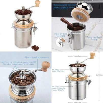 PZW Easyworkz Molinillo de café manual: configuraciones ajustables recipiente hermético herramienta para moler granos de café para cocina molinillo de café con manivela2537