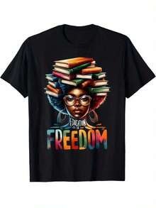 Education Is Freedom Black Teacher Books History Month-Shirt Cotton Fun Design DIYMen's Soft Summer And Winter Breathable Comfortable Casual Sports Halloween And Gifts - 黑色 - 查看 1