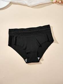 3pcs Women's Mid-Waist Black Panties With Transparent Waistband, Minimalist Black Briefs - Multicolor - View 3