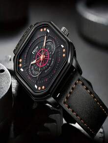 2pcs Men's Quartz Watch Set, Casual Stylish Cool Business Watch + Wallet Set, Suitable For Men's Daily Wear, Best Choice For Halloween, Christmas, Thanksgiving, Birthday Gifts For Friends And Family - Black - View 2