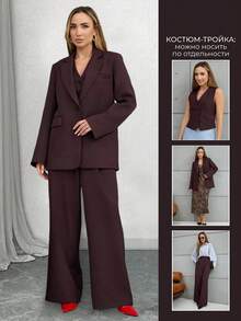 Autumn And Winter Solid Color Loose Daily Casual Suit Three Pieces Suit - Purple - View 4