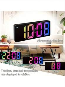 1pc Large Screen LED Digital Alarm Clock - USB/Battery Powered, Voice Control Smart Mirror Clock With Temperature And Date Display | Silent, HD Display Screen, Suitable For Bedroom/Living Room/Office, Dual Power Supply: Includes USB Cable Or 3 AAA Batteries (Batteries Not Included)