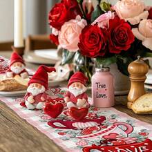 Single-Pack Valentine's Day Table Runner With Heart And Eucalyptus Leaf Pattern; Can Also Be Used As A Mug Decoration. Pink Buffalo Plaid Burlap Farmhouse Style Indoor/Outdoor Holiday And Anniversary Decoration, Suitable For Family Gatherings. Sizes: 13 X 36 Inches, 13 X 72 Inches. - 玫瑰紅 - 查看 4