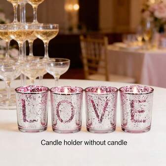 4 piezas Portavelas de vidrio con letras LOVE brillantes, decoración romántica para propuesta de boda, centro de mesa, fiesta en el hogar para el Día de San Valentín